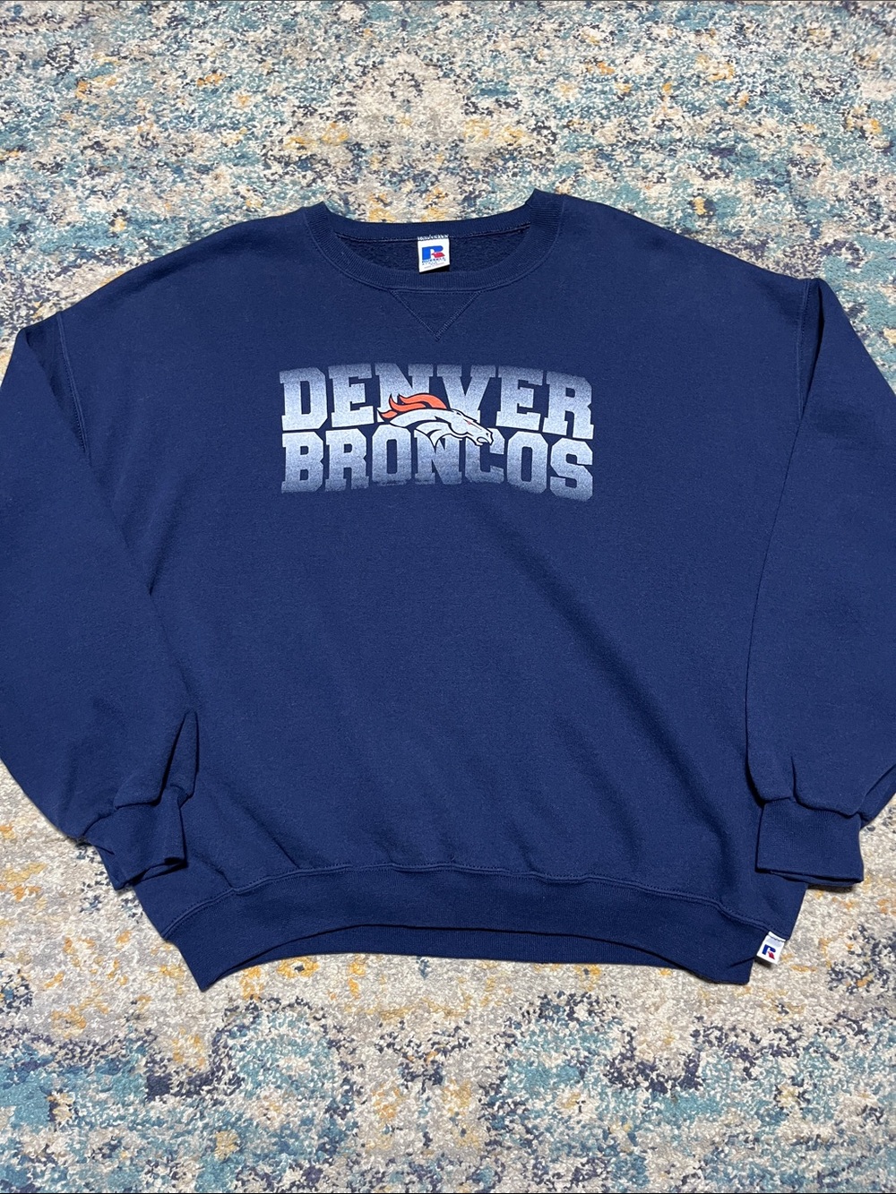 VTG Russell Athletic Navy Denver Broncos Crewneck Sweatshirt SIZE XXL